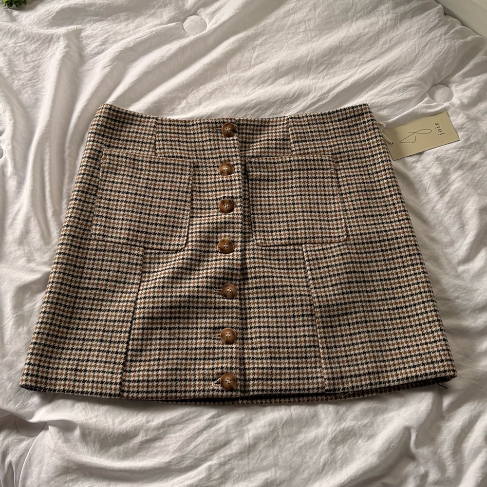 Joie Houndstooth Wool Blend Button-Front Mini Skirt – NWT Size Small